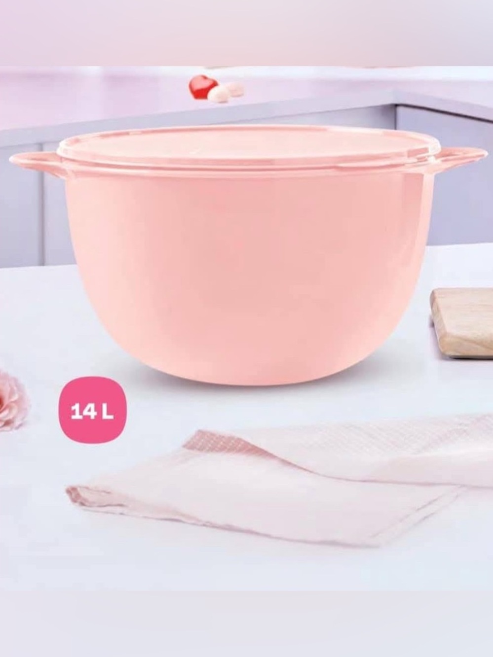 Pink 14L 59 Cups  Plastic Storage Bowl with Lid - Picture 2 of 5
